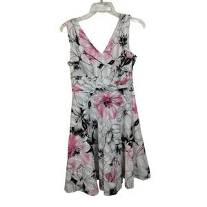 3863) Robbie Bee Sleeveless Pink Black Floral Back Zip Cocktail Dress Size 8P